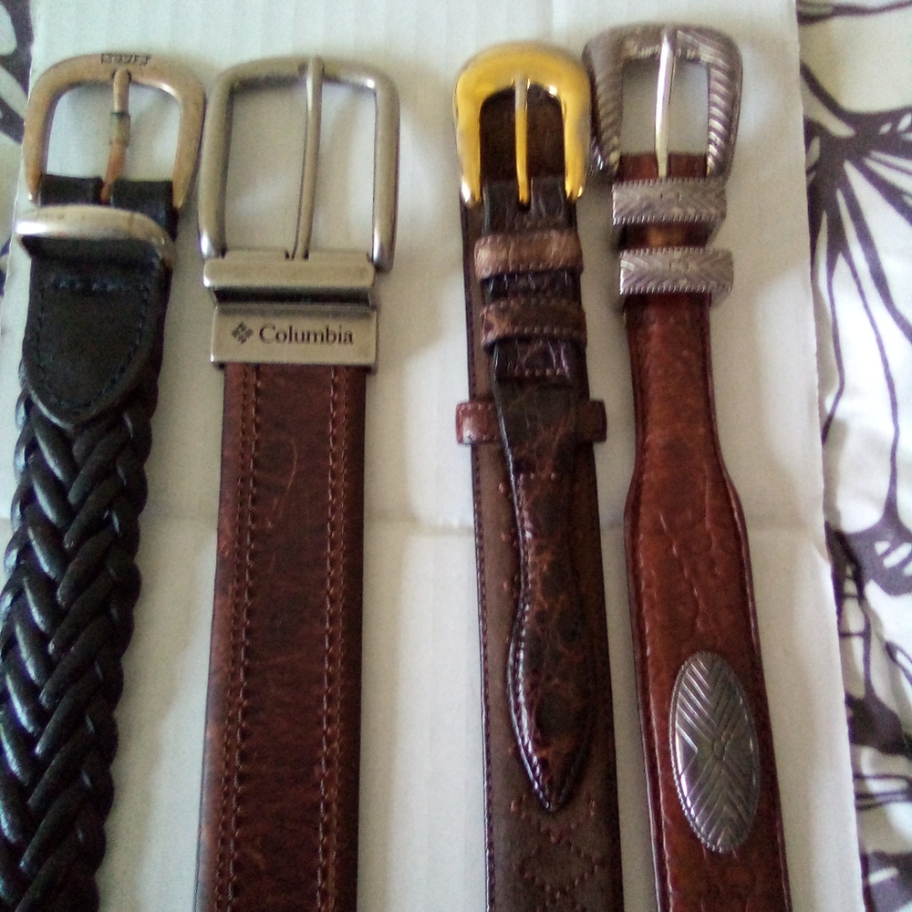 3 Mens Genuine  Leather Belts $28 Sizes 32- 42 + Free Silk Necktie - Picture 6 of 14